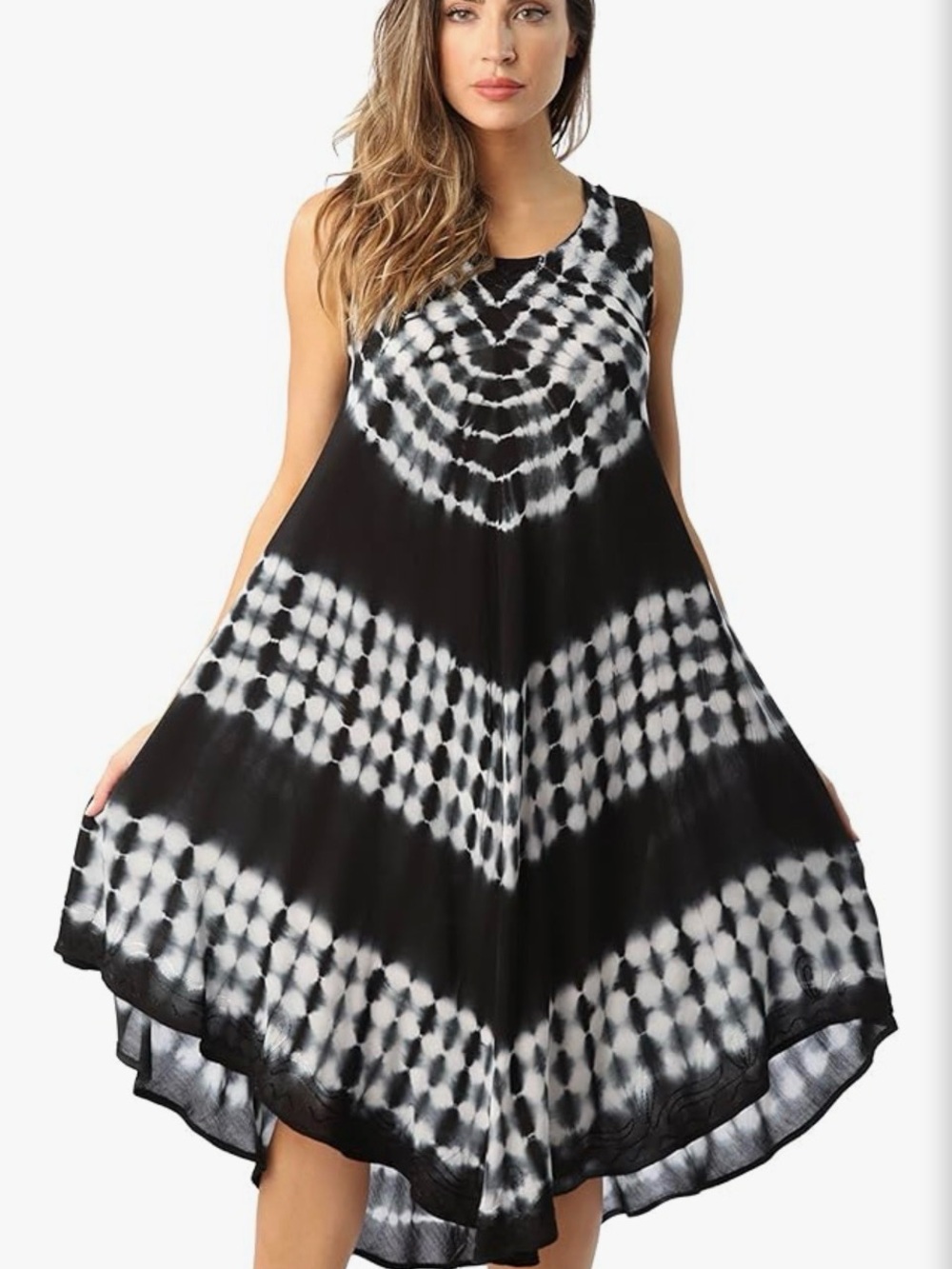 Rivieras Black & White Tie-Dye Midi Swing Dress